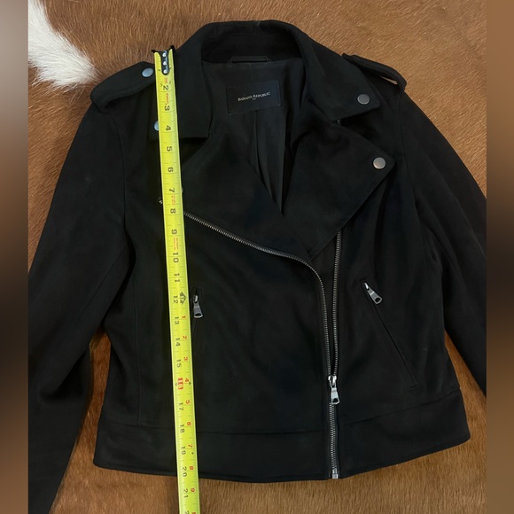 Banana Republic Factory black Faux Suede vegan leather short biker Jacket S - Picture 10 of 16